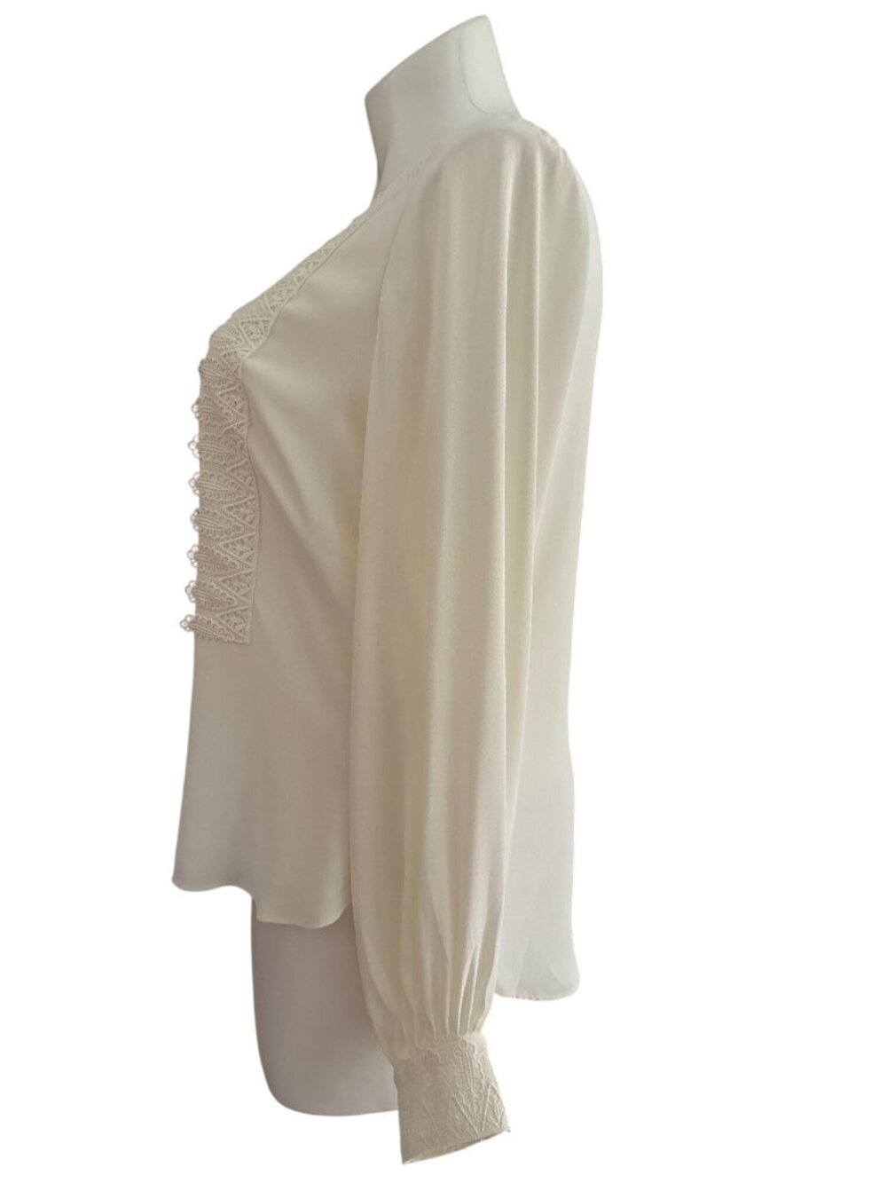 White House Black Market NWT $99 Women's Ecru Lace Trim Blouse Jewel Neck Size L - Picture 8 of 12